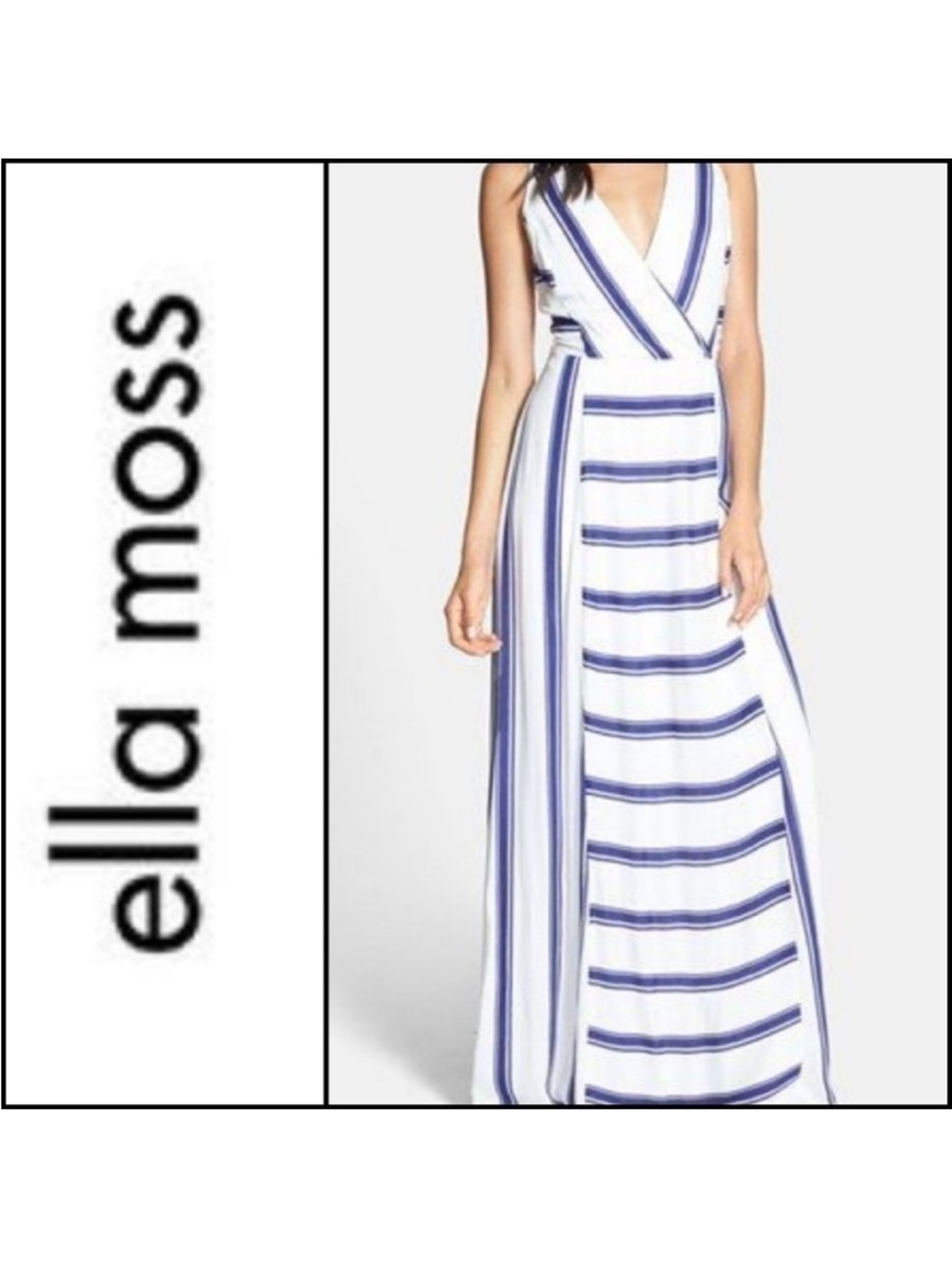Ella Moss Mint Green and White Striped Maxi Anabel Dress Sz M
